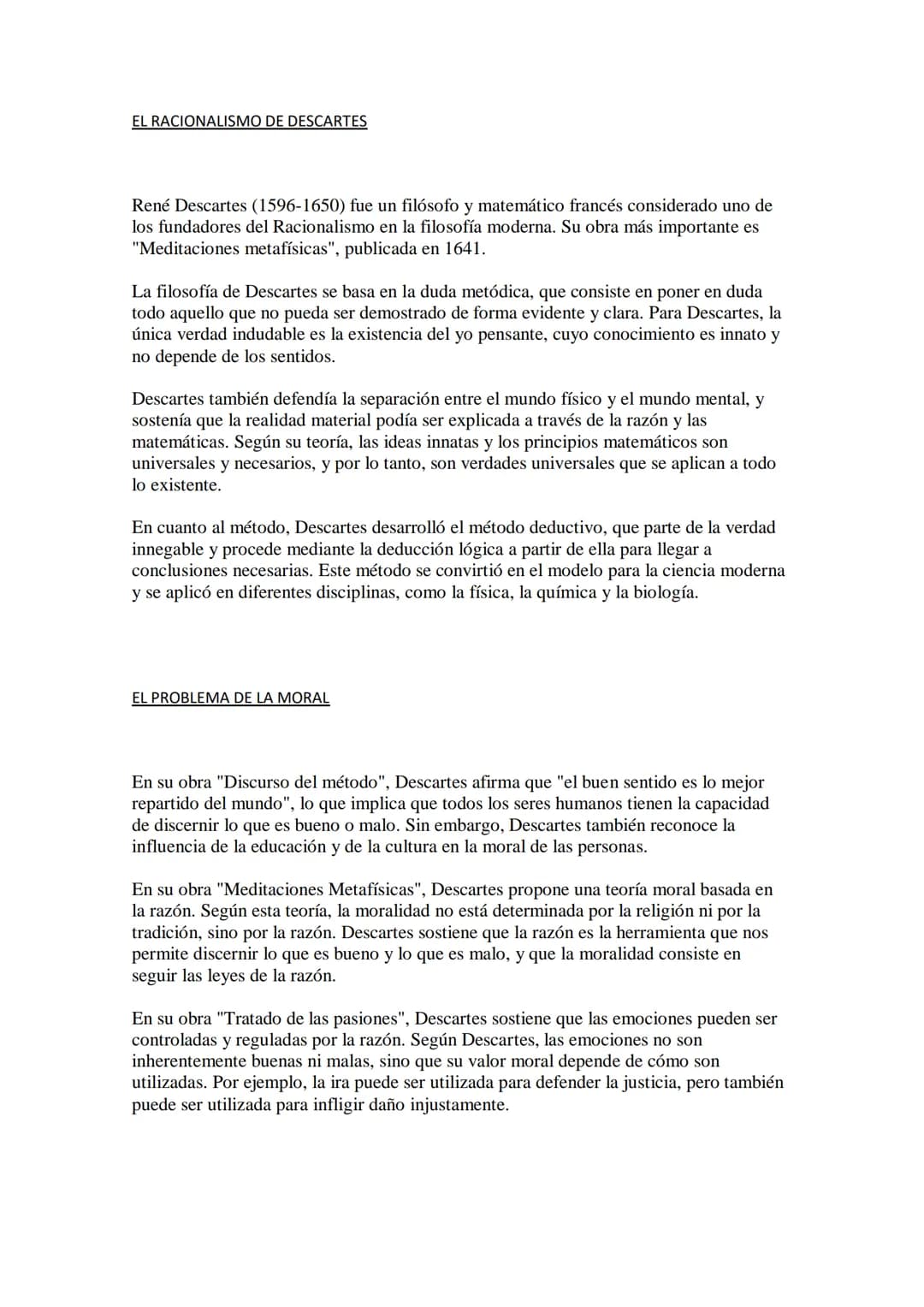 EL RACIONALISMO DE DESCARTES
René Descartes fue un filósofo y matemático francés del siglo XVII considerado como
el padre del racionalismo m
