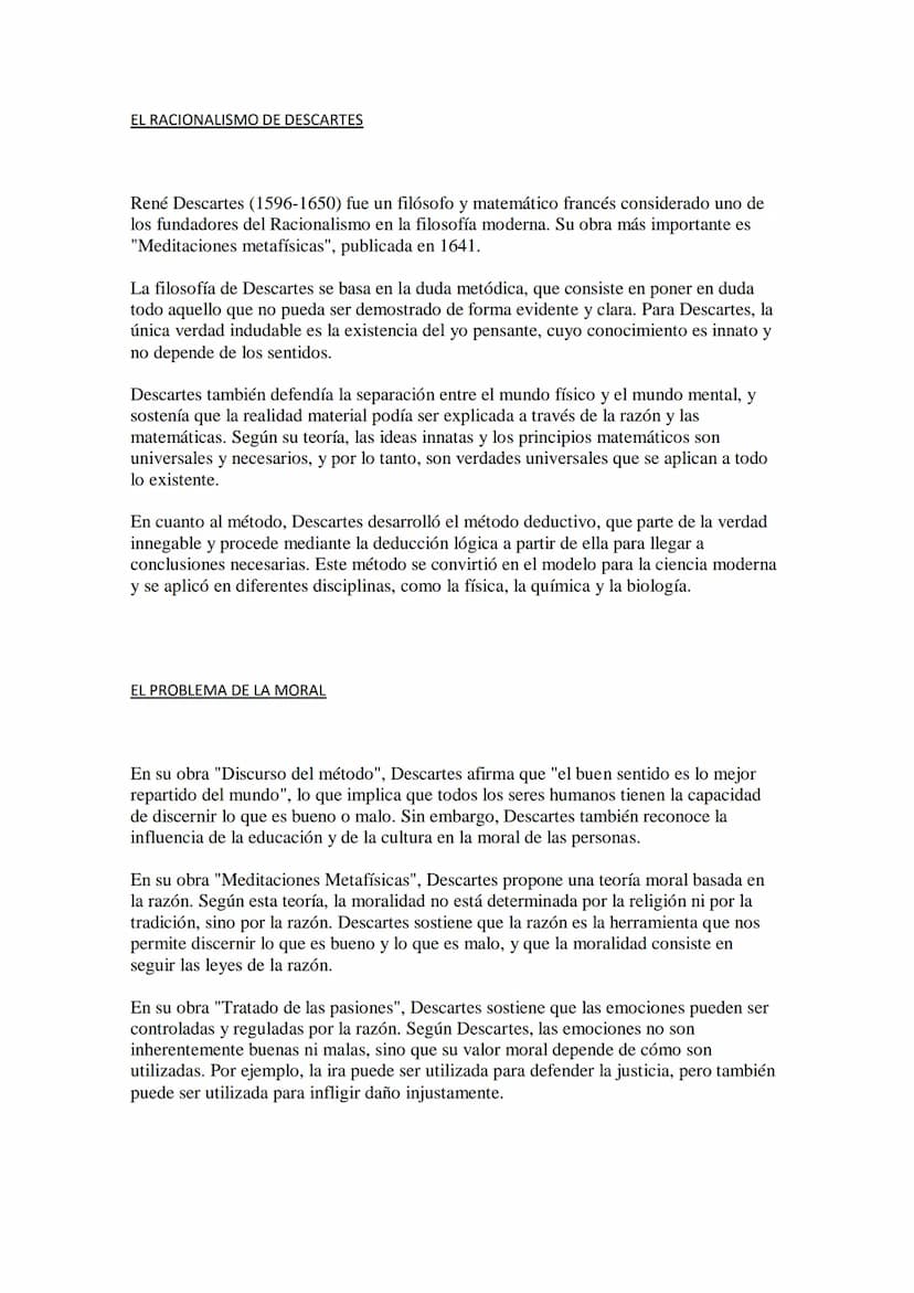 EL RACIONALISMO DE DESCARTES
René Descartes fue un filósofo y matemático francés del siglo XVII considerado como
el padre del racionalismo m