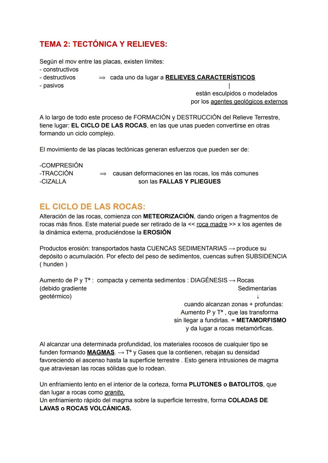 TEMA 2: TECTÓNICA Y RELIEVES:
Según el mov entre las placas, existen límites:
- constructivos
- destructivos
- pasivos
cada uno da lugar a R