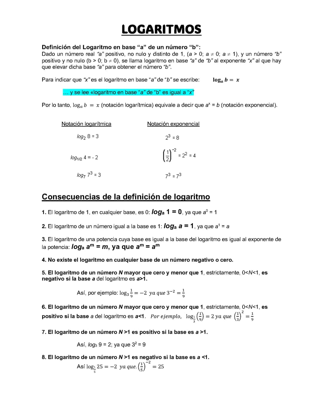 Teoría de los Logaritmos