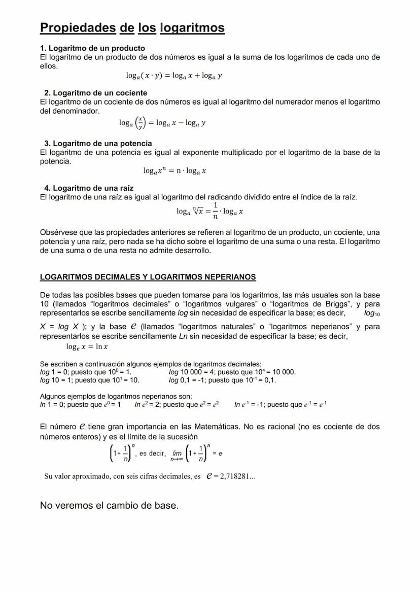 LOGARITMOS
Definición del Logaritmo en base "a" de un número "b":
Dado un número real "a" positivo, no nulo y distinto de 1, (a > 0; a 0; a 