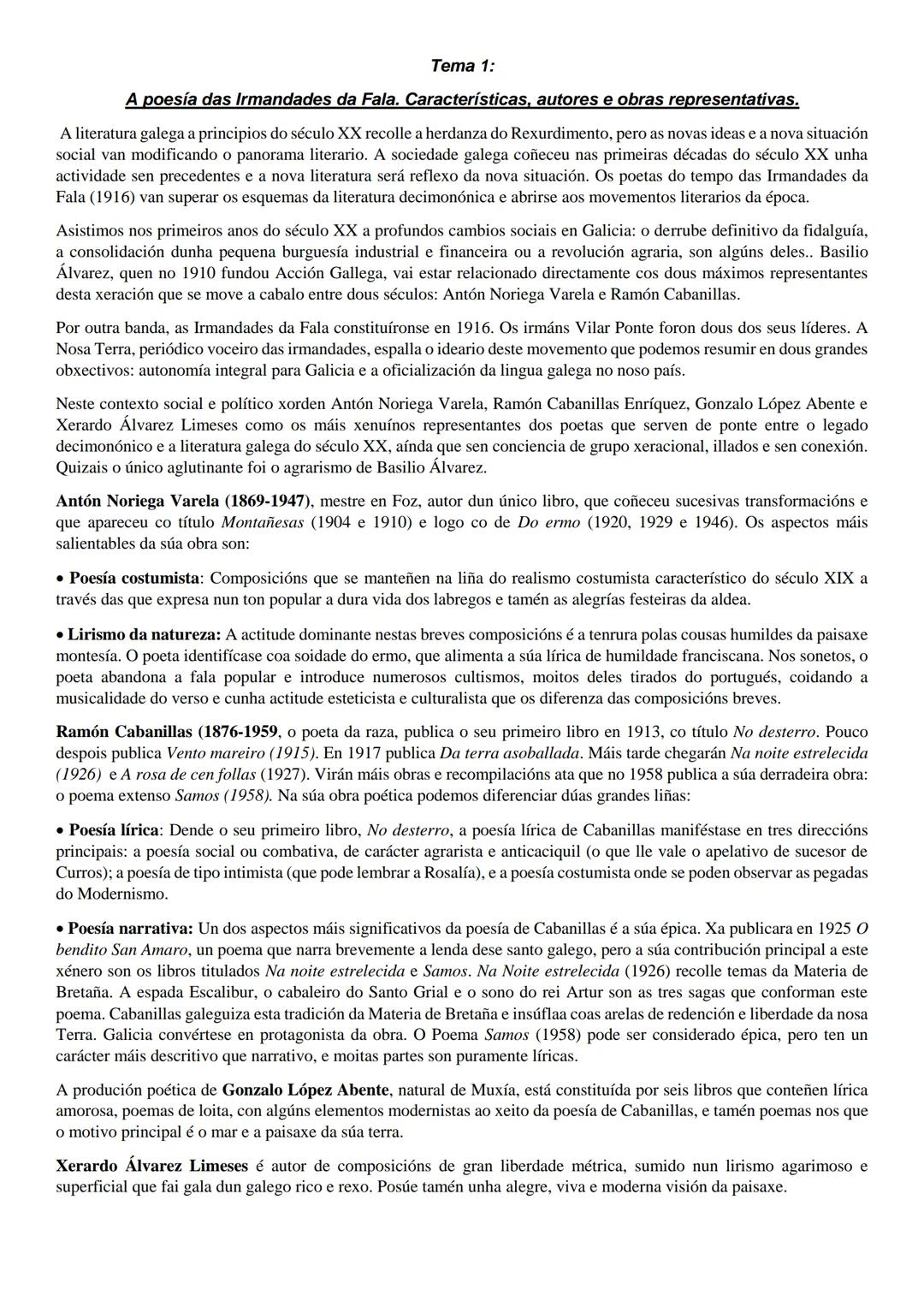 Tema 1:
A poesía das Irmandades da Fala. Características, autores e obras representativas.
A literatura galega a principios do século XX rec