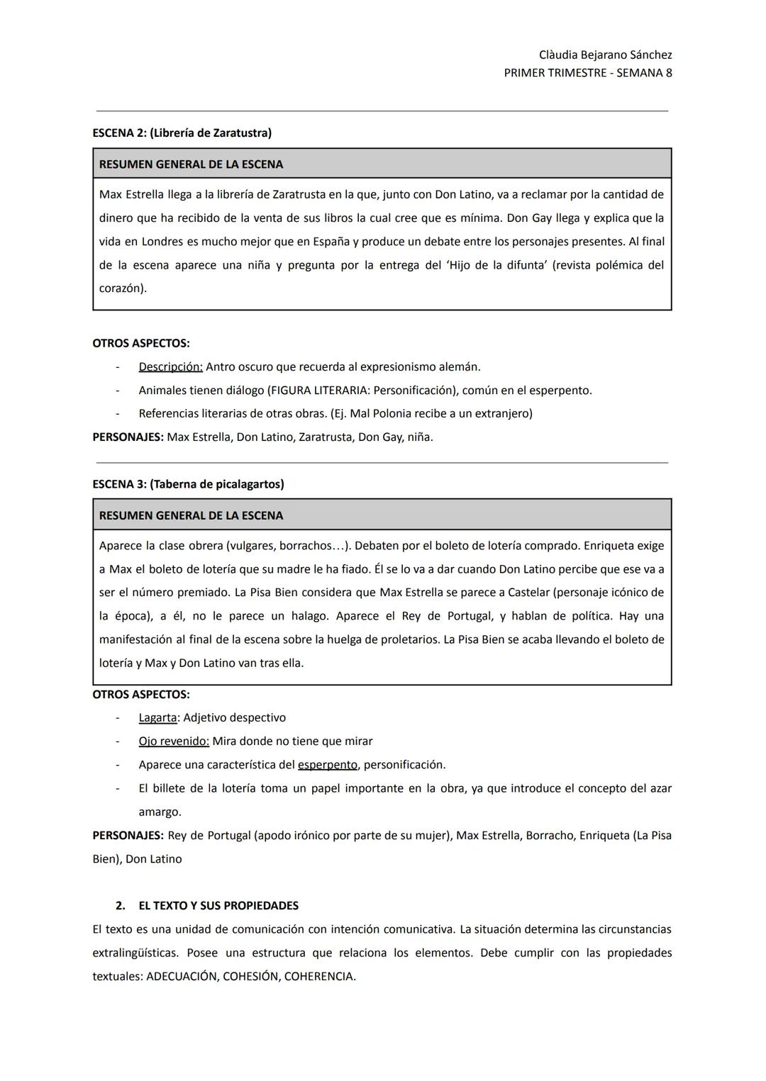 Clàudia Bejarano Sánchez
PRIMER TRIMESTRE - SEMANA 8

RESUMEN CASTELLANO

1. LUCES DE BOHEMIA

Esperpento publicado por Valle-Inclán en 1924