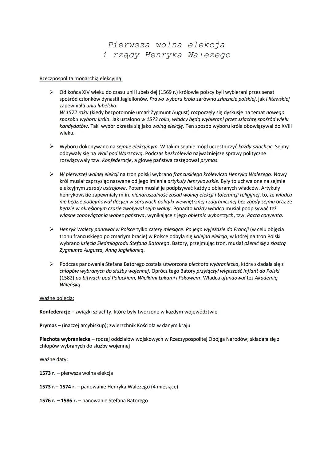 # Pierwsza wolna elekcja
i rządy Henryka Walezego

Rzeczpospolita monarchią elekcyjna:

➤ Od końca XIV wieku do czasu unii lubelskiej (1569 