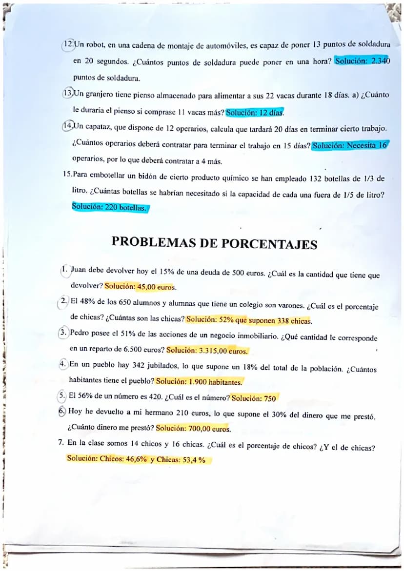 PROBLEMAS DE PROPORCIONALIDAD
1. Una planta embotelladora llena 500 botellas en un cuarto de hora. ¿Cuántas botellas llenará en
una jornada 