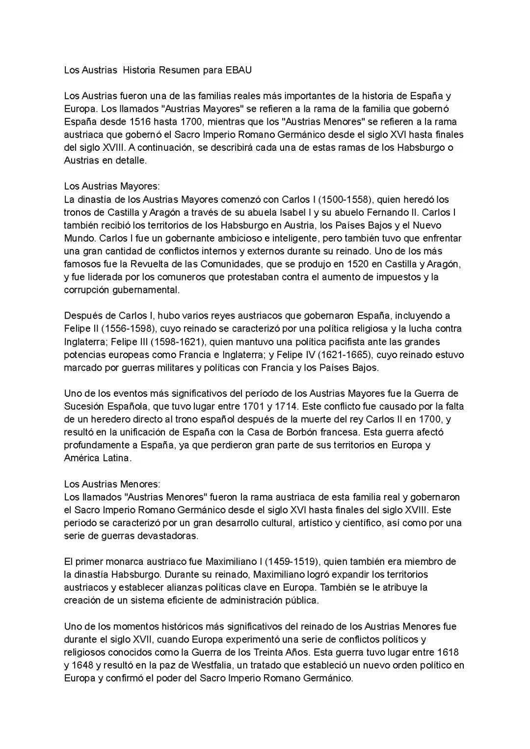 El Reinado de los Austrias: Resumen para EBAU con Preguntas Clave
