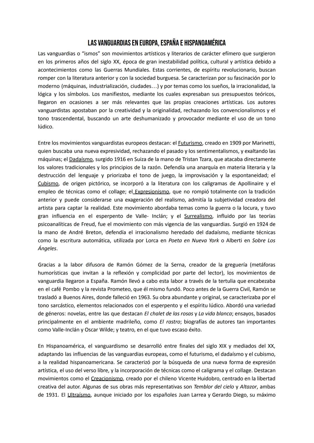 # LAS VANGUARDIAS EN EUROPA, ESPAÑA E HISPANOAMÉRICA

Las vanguardias o "ismos" son movimientos artísticos y literarios de carácter efímero 