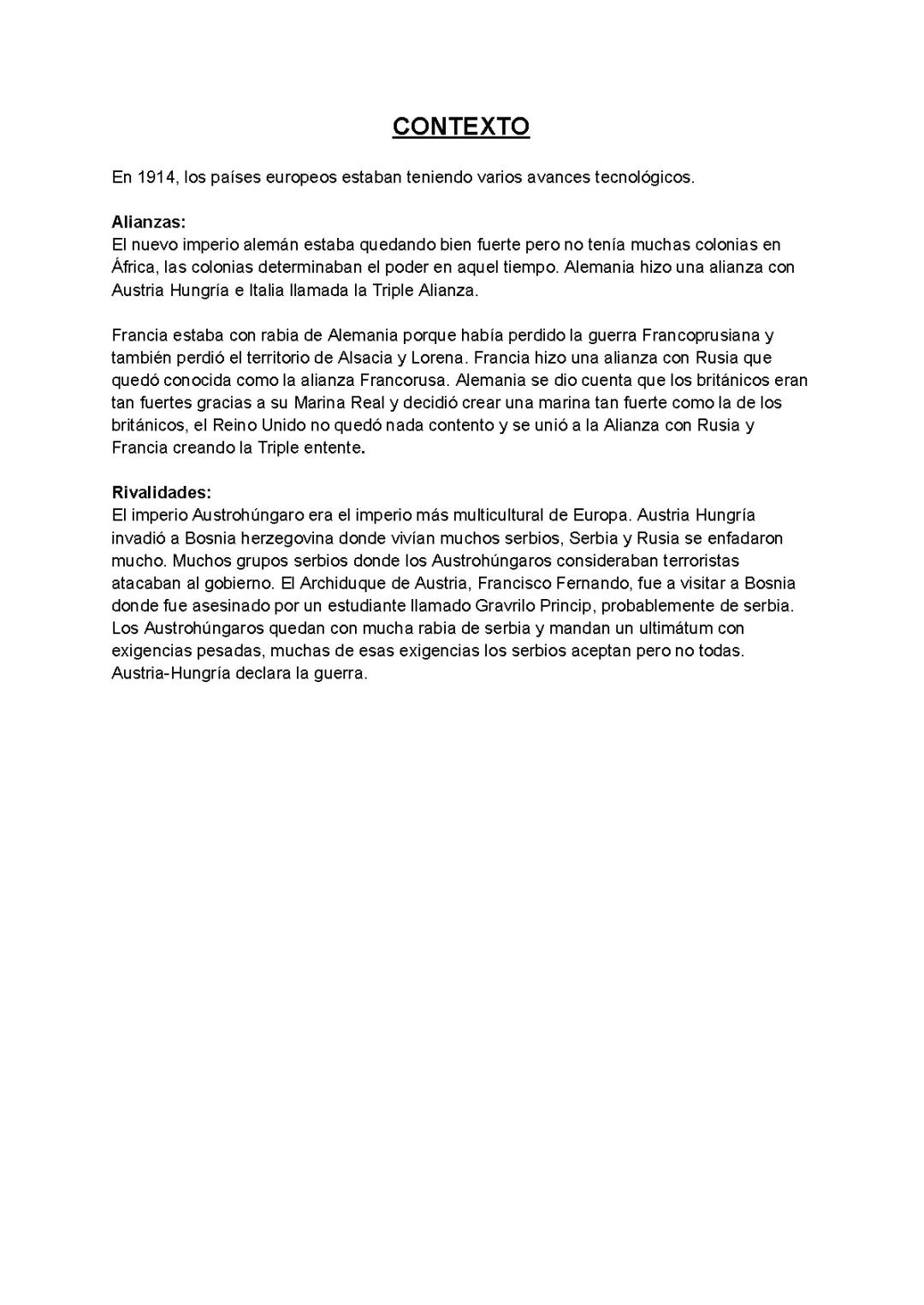 Primera guerra mundial Resumido 