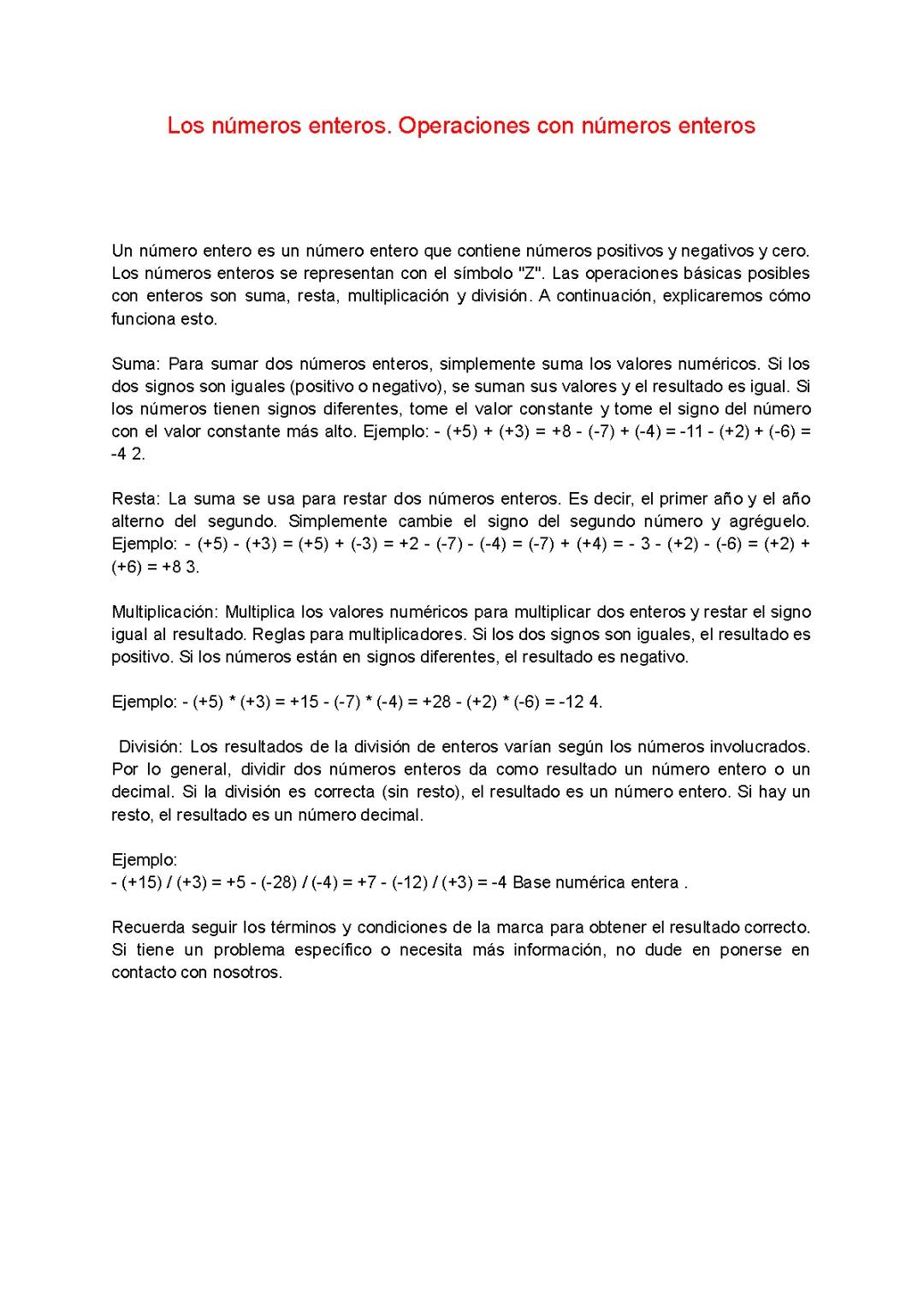 Los números enteros. Operaciones con números enteros.