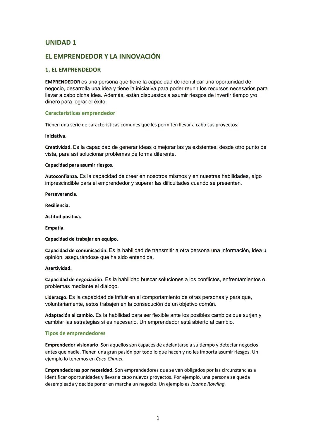 # UNIDAD 1

# EL EMPRENDEDOR Y LA INNOVACIÓN

## 1. EL EMPRENDEDOR

EMPRENDEDOR es una persona que tiene la capacidad de identificar una opo