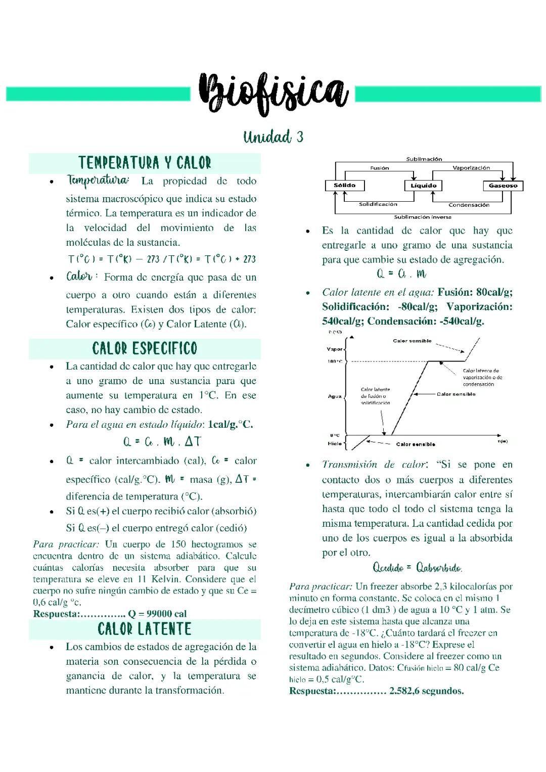 Conceptos de Calor y Energía en la Biofísica - Unidad 3