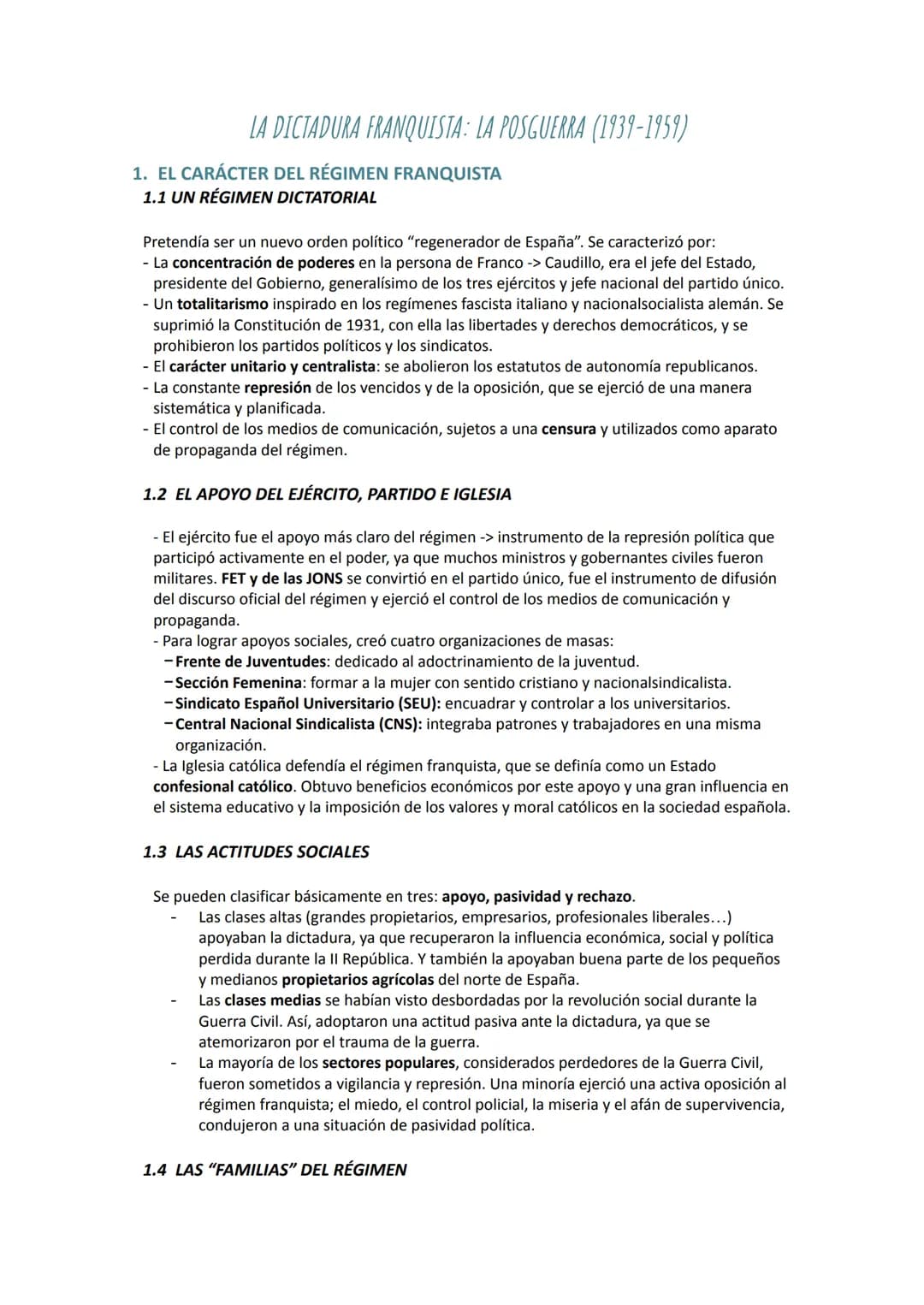 LA DICTADURA FRANQUISTA: LA POSGUERRA (1939-1959)
1. EL CARÁCTER DEL RÉGIMEN FRANQUISTA
1.1 UN RÉGIMEN DICTATORIAL
Pretendía ser un nuevo or