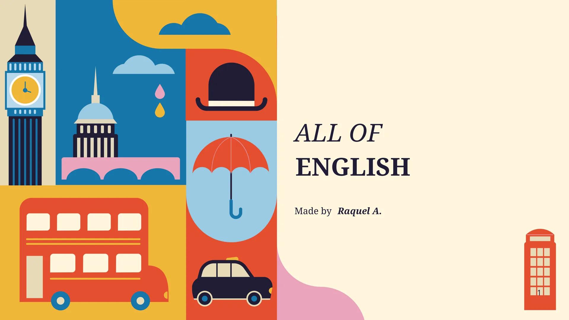 # ALL OF
ENGLISH

Made by Raquel A. VERBAL TENSES
• PRESENT:
SIMPLE: for schedules/habitual situations, truths
CLUES TO IDENTIFY THIS TENSE: