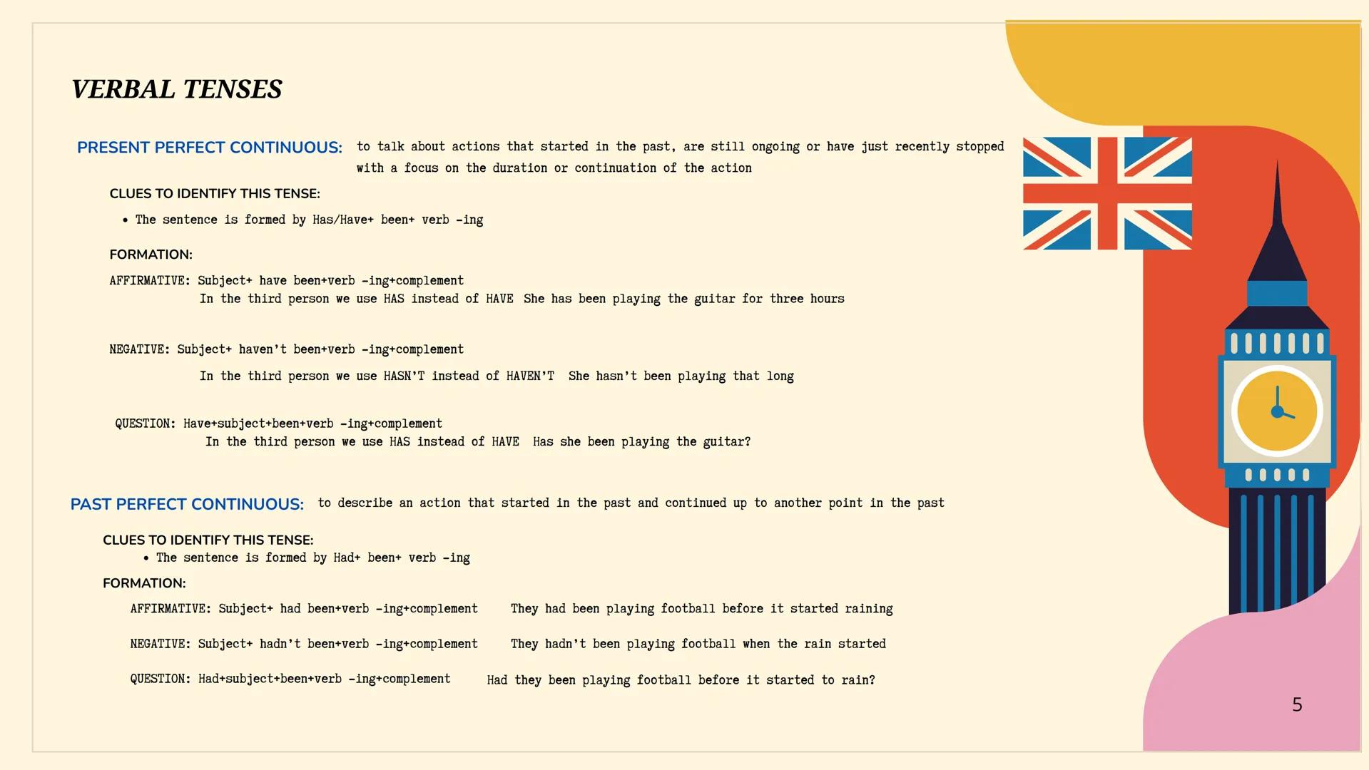 # ALL OF
ENGLISH

Made by Raquel A. VERBAL TENSES
• PRESENT:
SIMPLE: for schedules/habitual situations, truths
CLUES TO IDENTIFY THIS TENSE: