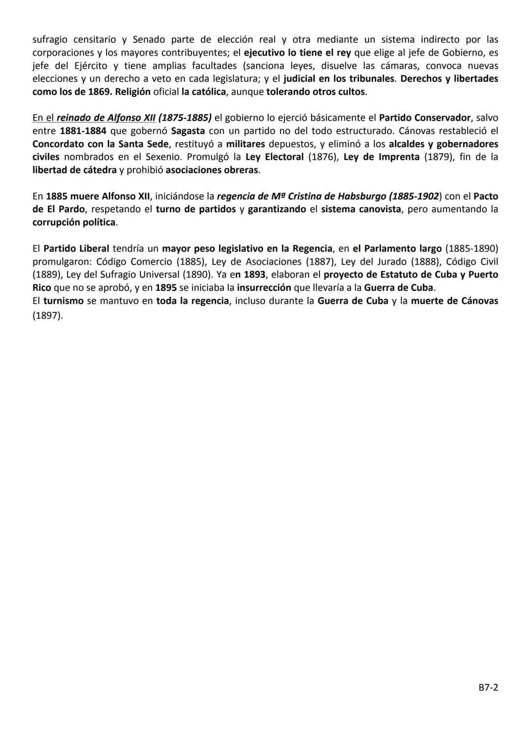 BLOQUE 7
LA RESTAURACIÓN BORBÓNICA: IMPLANTACIÓN Y AFIANZAMIENTO DE UN NUEVO
SISTEMA POLÍTICO (1874-1902)
7.1 LA RESTAURACIÓN BORBÓNICA (187