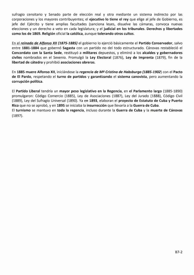 BLOQUE 7
LA RESTAURACIÓN BORBÓNICA: IMPLANTACIÓN Y AFIANZAMIENTO DE UN NUEVO
SISTEMA POLÍTICO (1874-1902)
7.1 LA RESTAURACIÓN BORBÓNICA (187