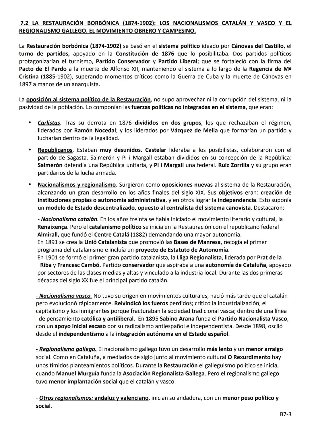 BLOQUE 7
LA RESTAURACIÓN BORBÓNICA: IMPLANTACIÓN Y AFIANZAMIENTO DE UN NUEVO
SISTEMA POLÍTICO (1874-1902)
7.1 LA RESTAURACIÓN BORBÓNICA (187