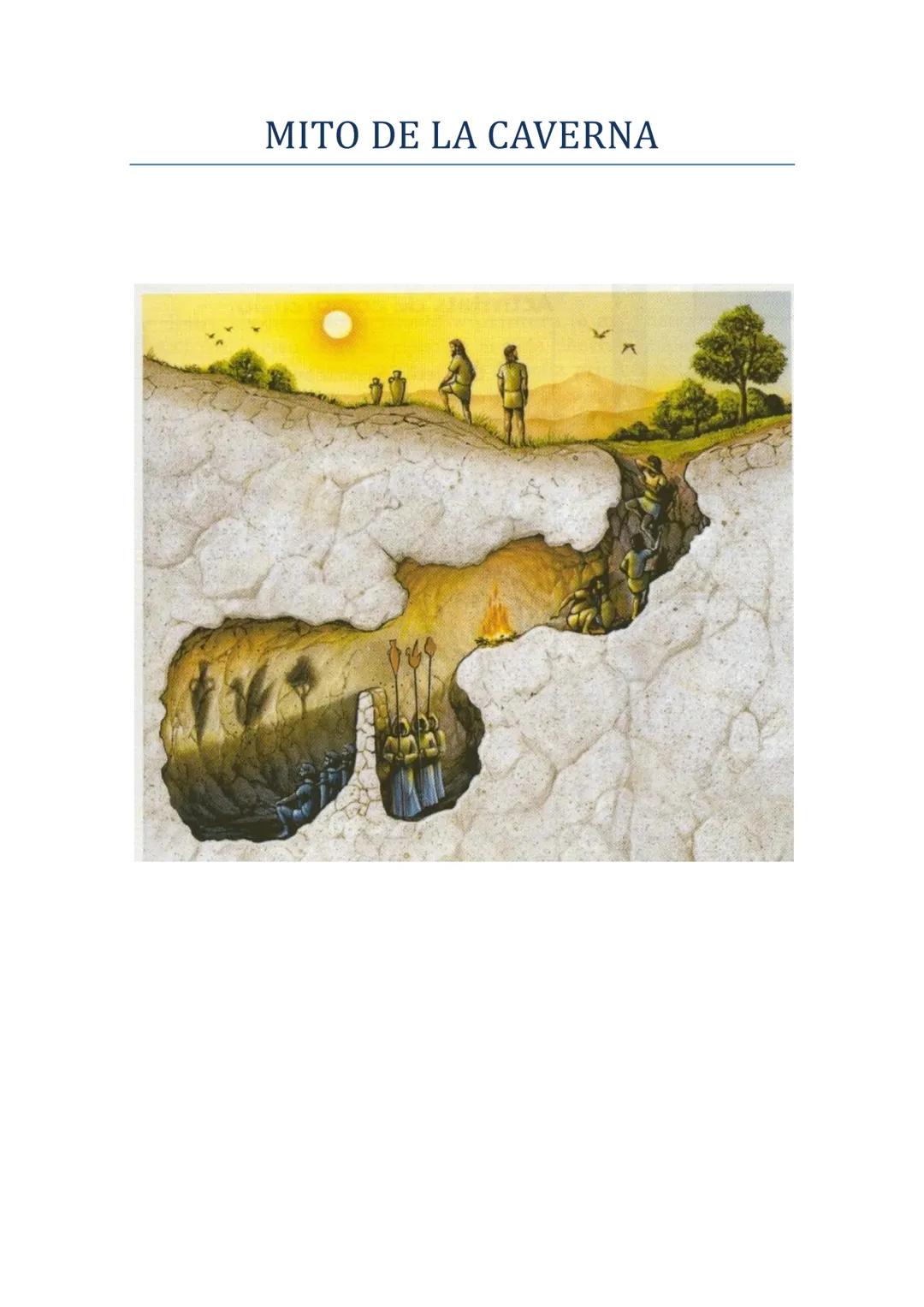MITO DE LA CAVERNA En la obra platónica llamada "La República" aparecen diferentes mitos y uno de ellos
es el mito de la caverna.
Este mito 