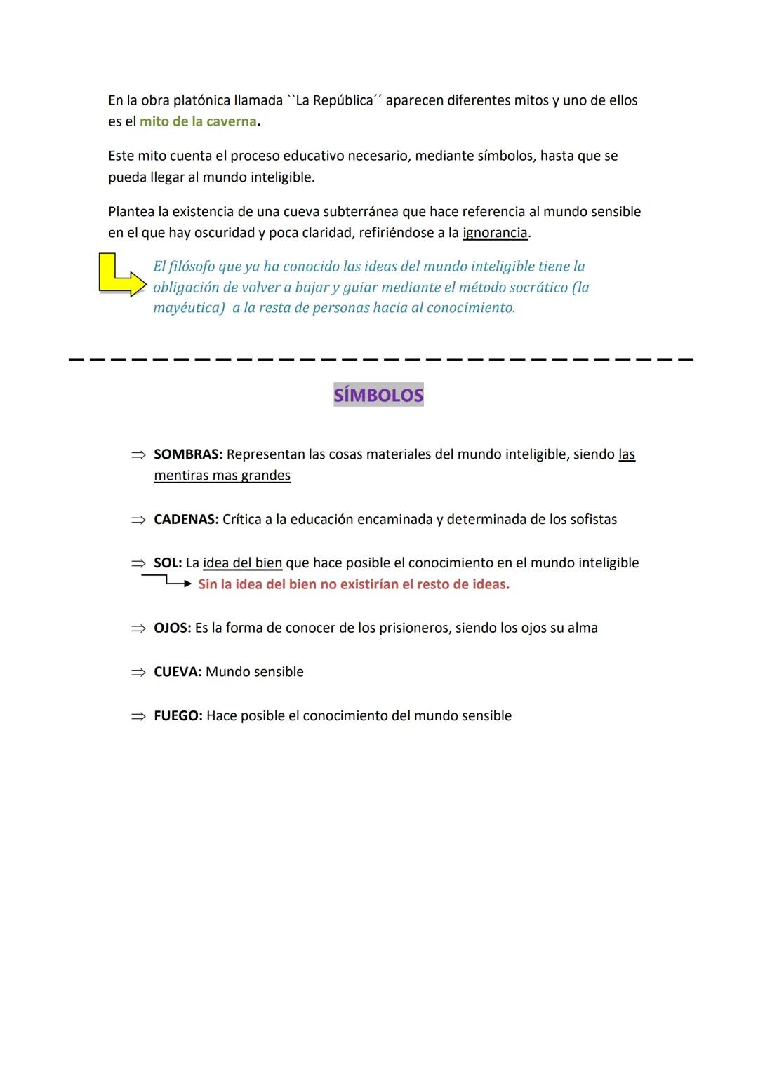 MITO DE LA CAVERNA En la obra platónica llamada "La República" aparecen diferentes mitos y uno de ellos
es el mito de la caverna.
Este mito 