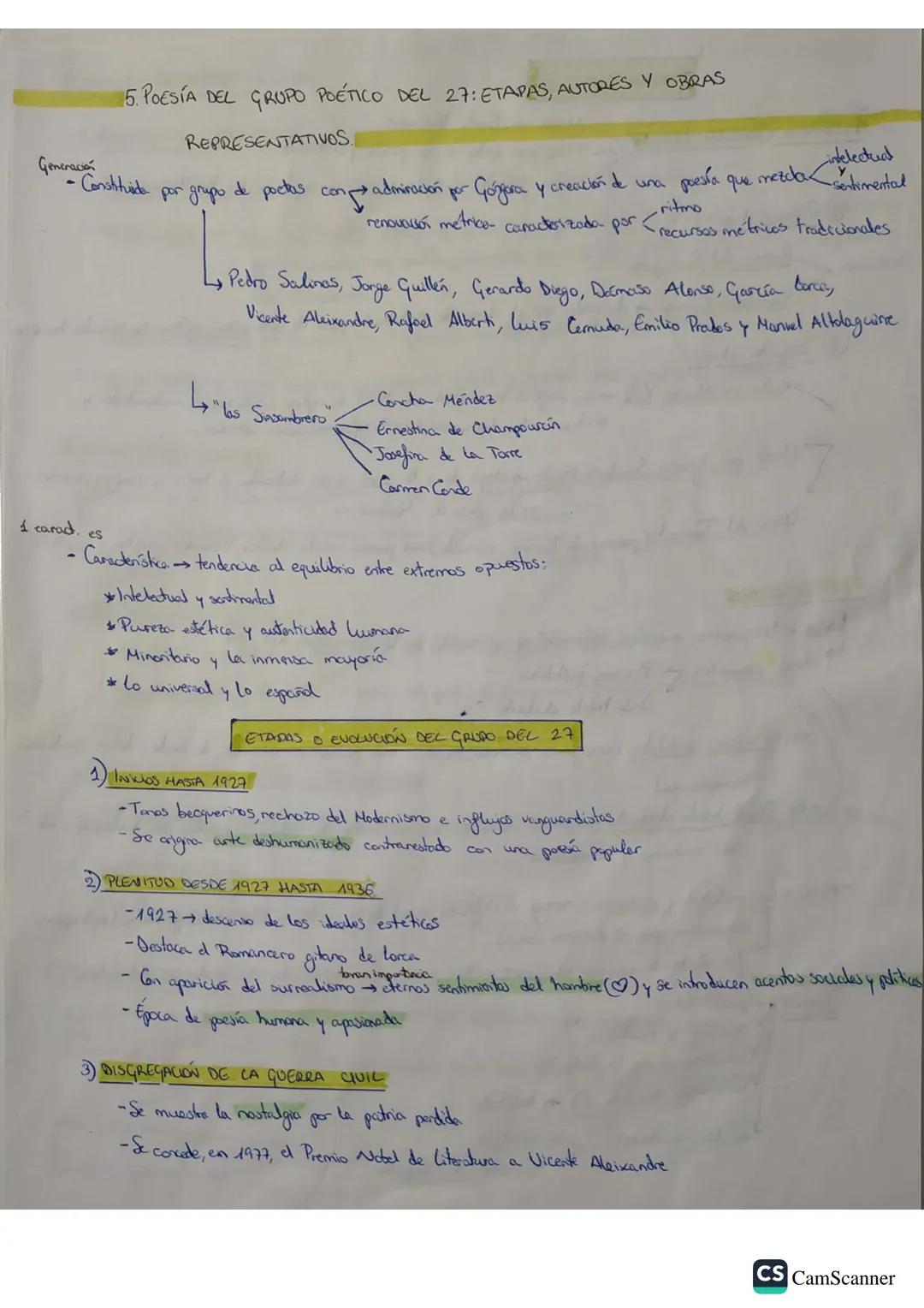 5. POESÍA DEL GRUPO POÉTICO DEL 27: ETAPAS, AUTORES Y OBRAS
REPRESENTATIVOS.
Generacion
- Constituida por grupo de poctas con adminación por