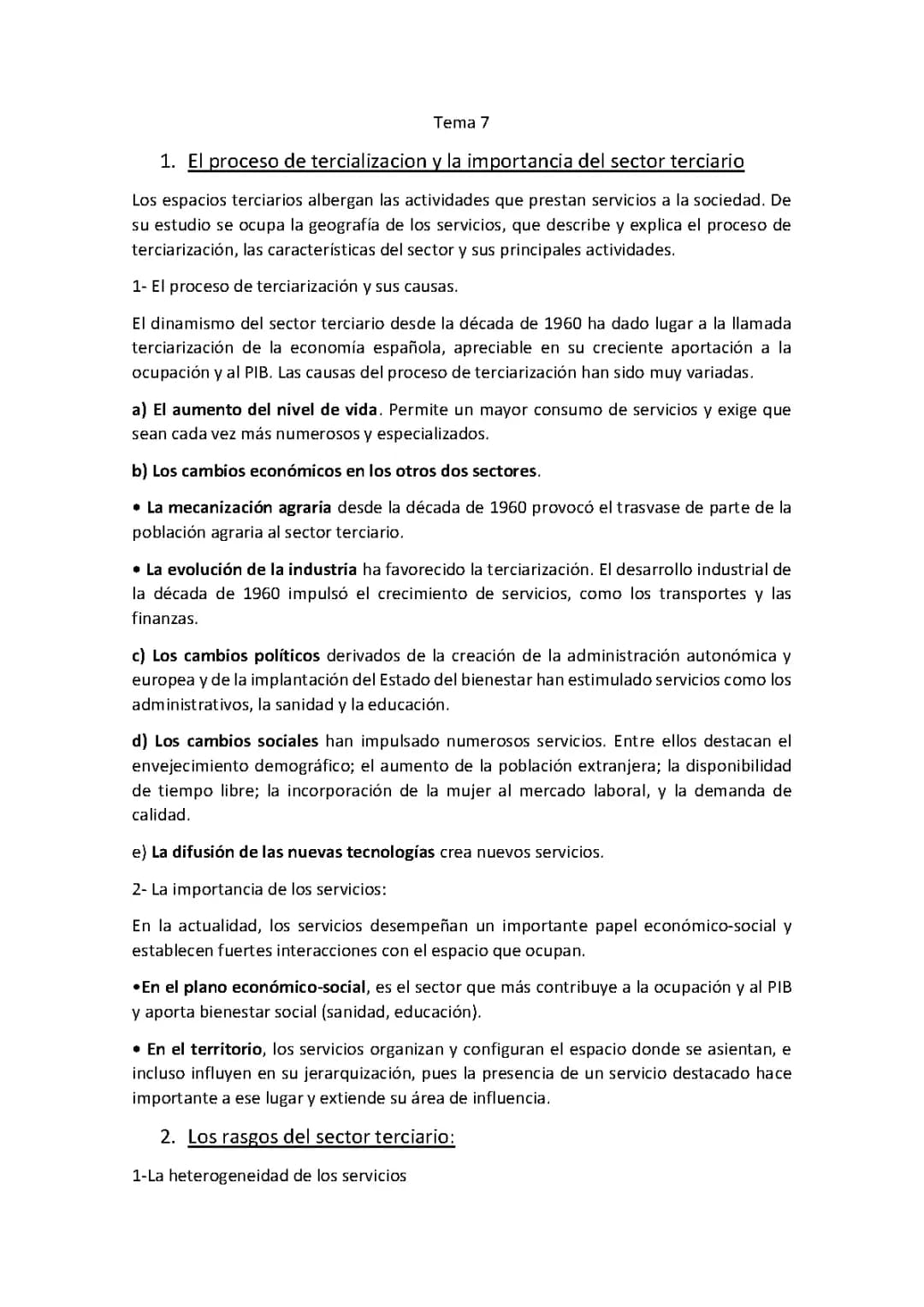 Tema 7 Sector Terciario Geografia 