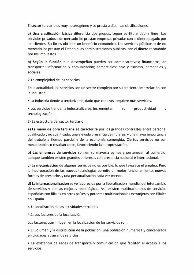 Tema 7
1. El proceso de tercializacion y la importancia del sector terciario
Los espacios terciarios albergan las actividades que prestan se