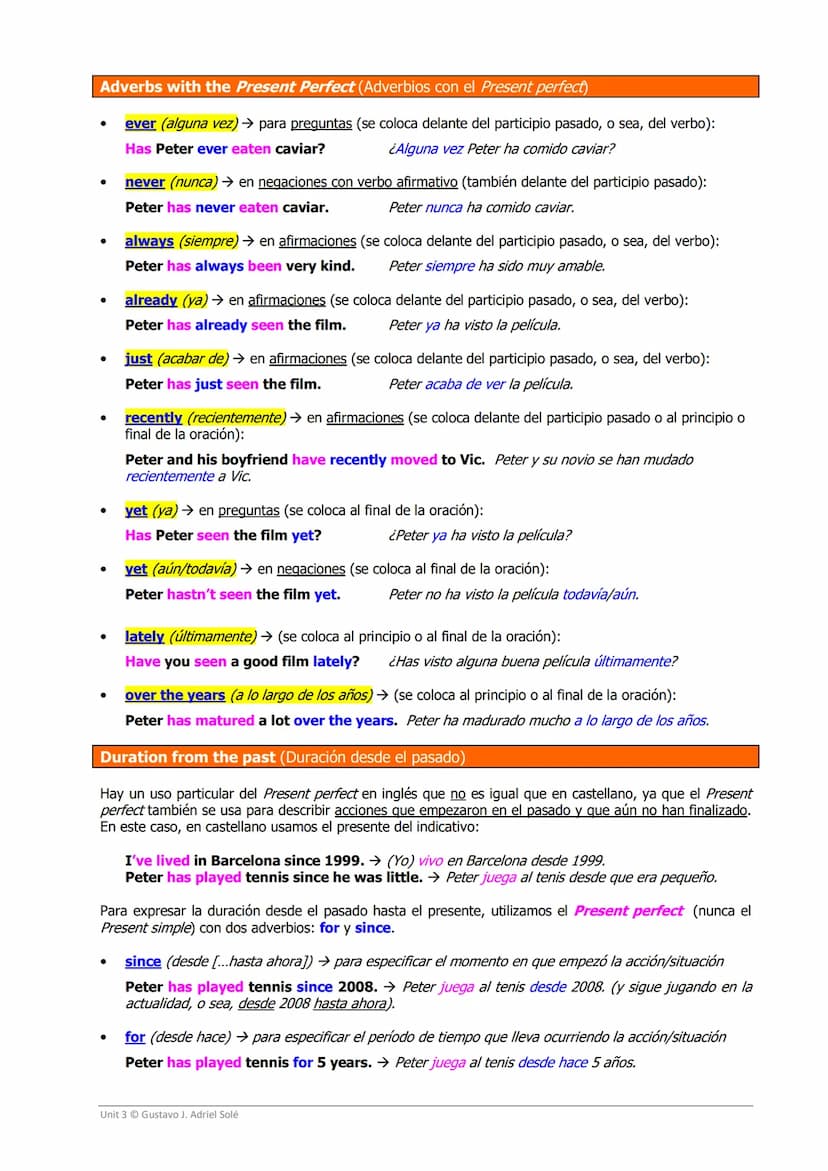 Present Perfect Simple (Pretérito Perfecto de Indicativo)
El Present perfect es un tiempo verbal que sirve para describir acciones que han s