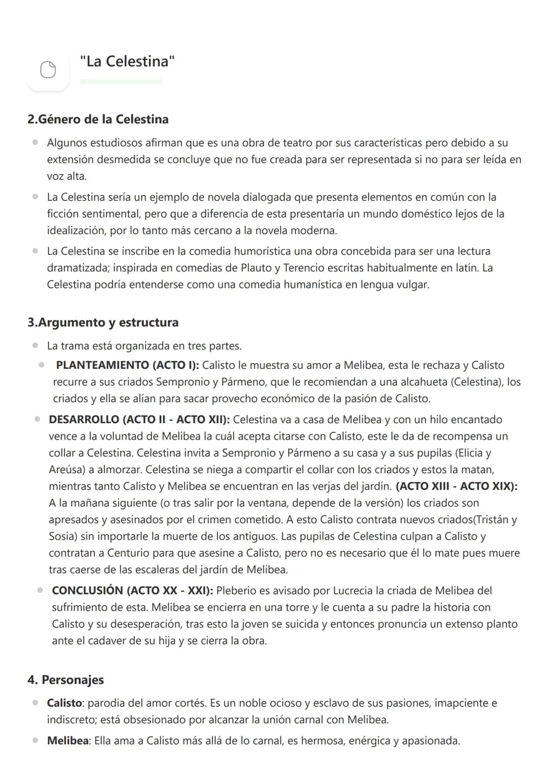 "La Celestina"
2.Género de la Celestina
• Algunos estudiosos afirman que es una obra de teatro por sus características pero debido a su
exte