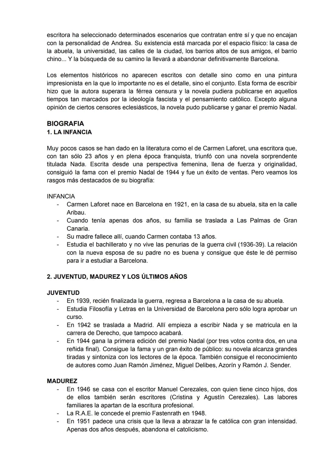 NADA, CARMEN LAFORET
Nada es una novela de Carmen Laforet que ganó el Premio Nadal el 6 de enero de 1945;
más tarde, en 1948, obtuvo el Prem