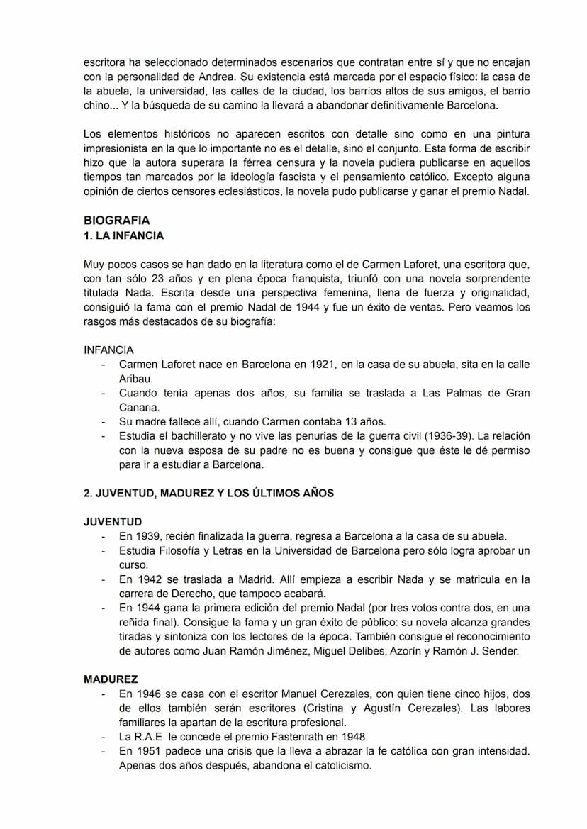 NADA, CARMEN LAFORET
Nada es una novela de Carmen Laforet que ganó el Premio Nadal el 6 de enero de 1945;
más tarde, en 1948, obtuvo el Prem