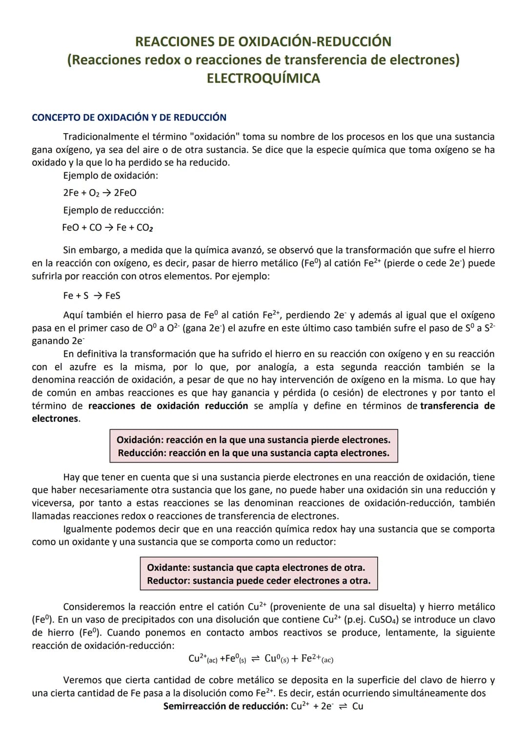 REACCIONES DE OXIDACIÓN-REDUCCIÓN
(Reacciones redox o reacciones de transferencia de electrones)
ELECTROQUÍMICA
CONCEPTO DE OXIDACIÓN Y DE R