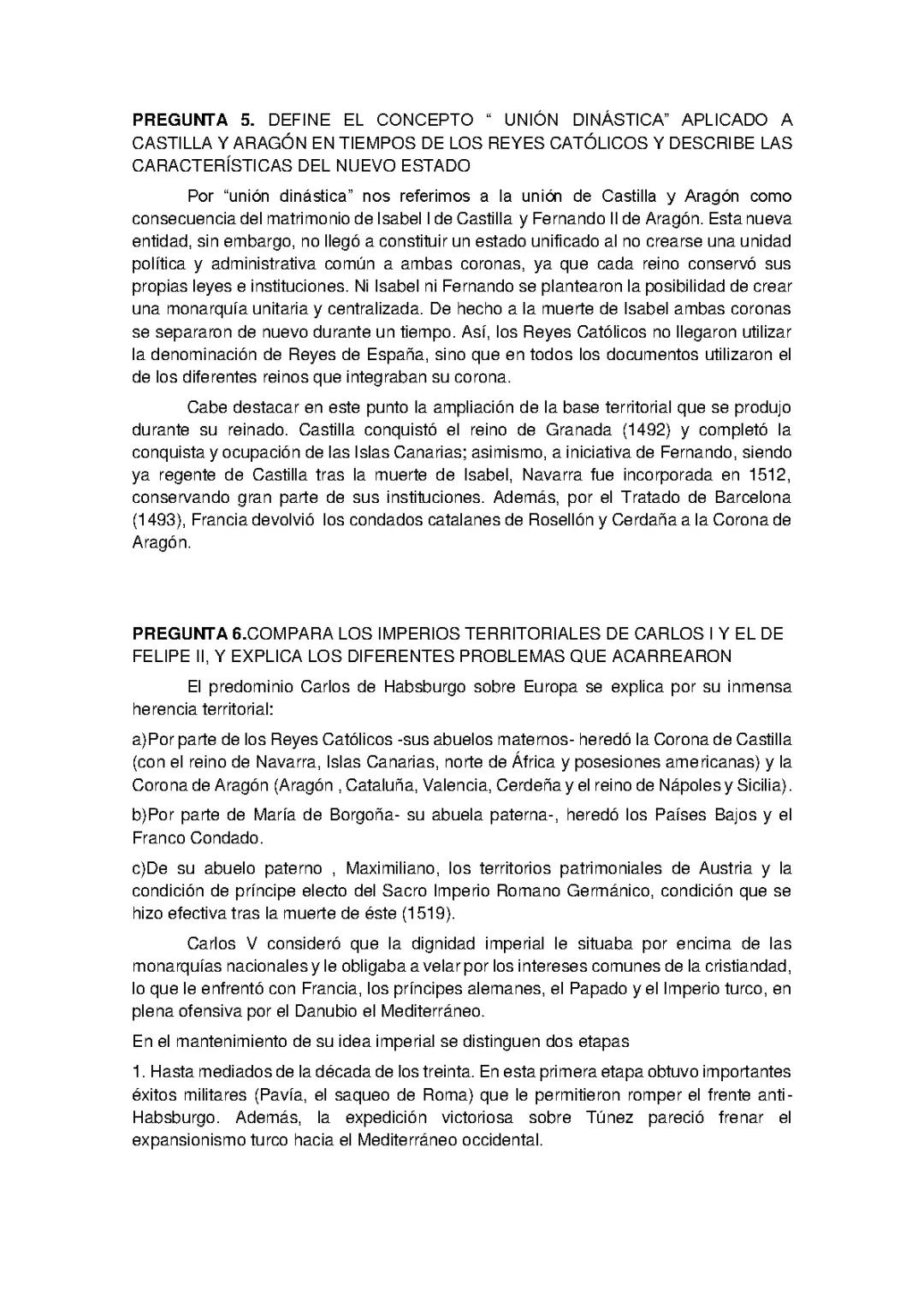 PREGUNTAS 5 Y 6 HISTORIA DE ESPAÑA EBAU (CARLOS I Y FELIPE II))