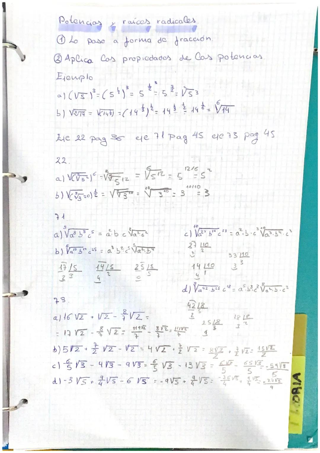 Introducir y extraer factores.

•lutroducir factores en un radical $+2\sqrt{3}=\sqrt[2]{3}$

Eutran elevadas al indice de $3\sqrt{5}=\sqrt[3