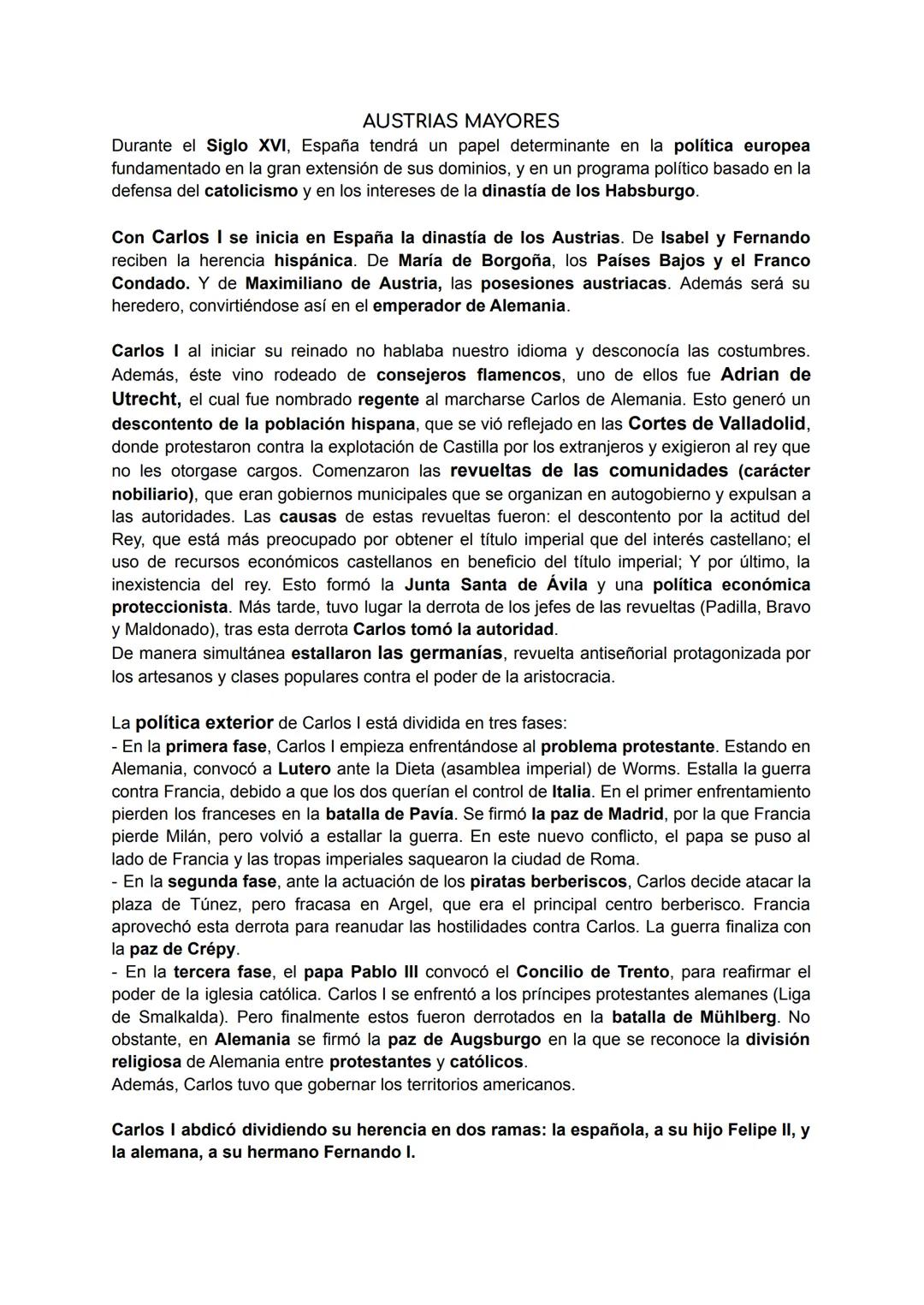 AUSTRIAS MAYORES
Durante el Siglo XVI, España tendrá un papel determinante en la política europea
fundamentado en la gran extensión de sus d