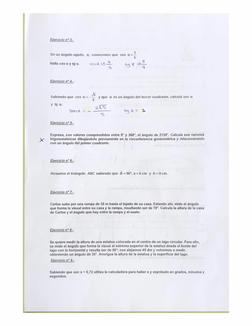 Nombre y Apellidos: .........
Ejercicio nº 1.- Porschule
a) Calcula x e y en el triángulo:
5 cm
a
a
sen a
cos a
Tg a
y=4cm
Ejercicio nº 2.-
