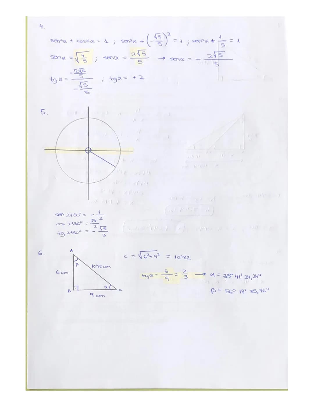 Nombre y Apellidos: .........
Ejercicio nº 1.- Porschule
a) Calcula x e y en el triángulo:
5 cm
a
a
sen a
cos a
Tg a
y=4cm
Ejercicio nº 2.-
