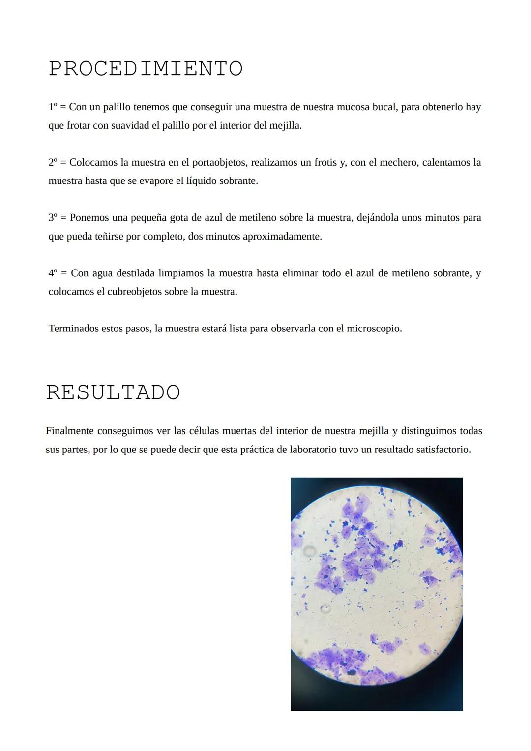 IES
GO
Instituto de secundaria en España
INFORME DE LABORATORIO
SOBRE LA OBSERVACIÓN MICROSCÓPICA
DE CÉLULAS DE LA
MUCOSA BUCAL HUMANA
ALUMN