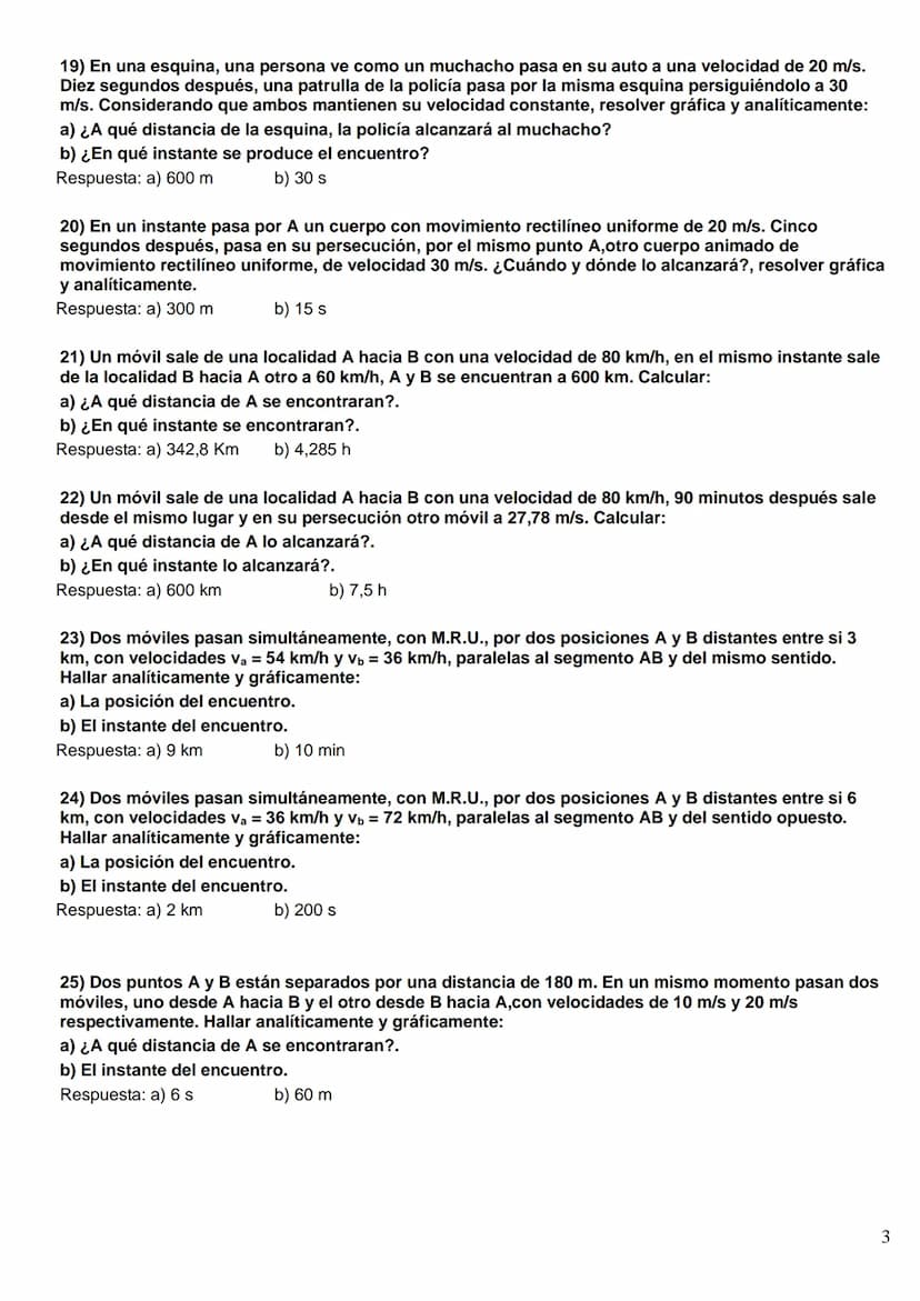 FÍSICA Y QUÍMICA 4º ESO
Problemas MRU
1) ¿A cuántos m/s equivale la velocidad de un móvil que se desplaza a 72 km/h?
Solución: 20 m/s
2) Un 