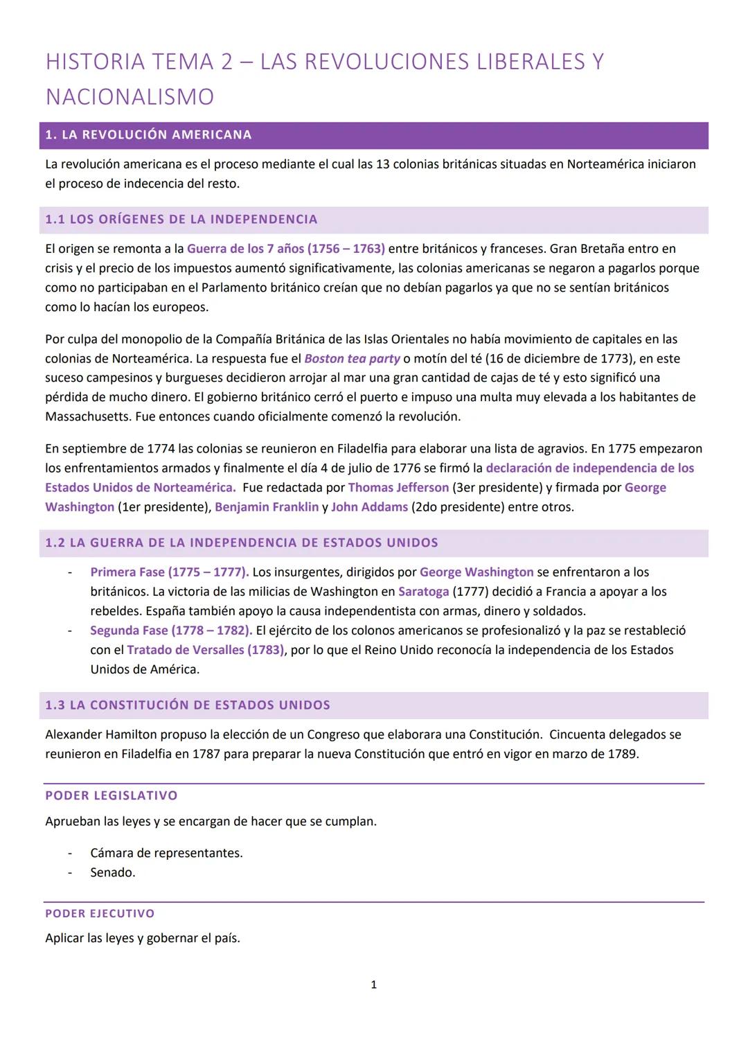 HISTORIA TEMA 2 - LAS REVOLUCIONES LIBERALES Y
NACIONALISMO

1. LA REVOLUCIÓN AMERICANA

La revolución americana es el proceso mediante el c