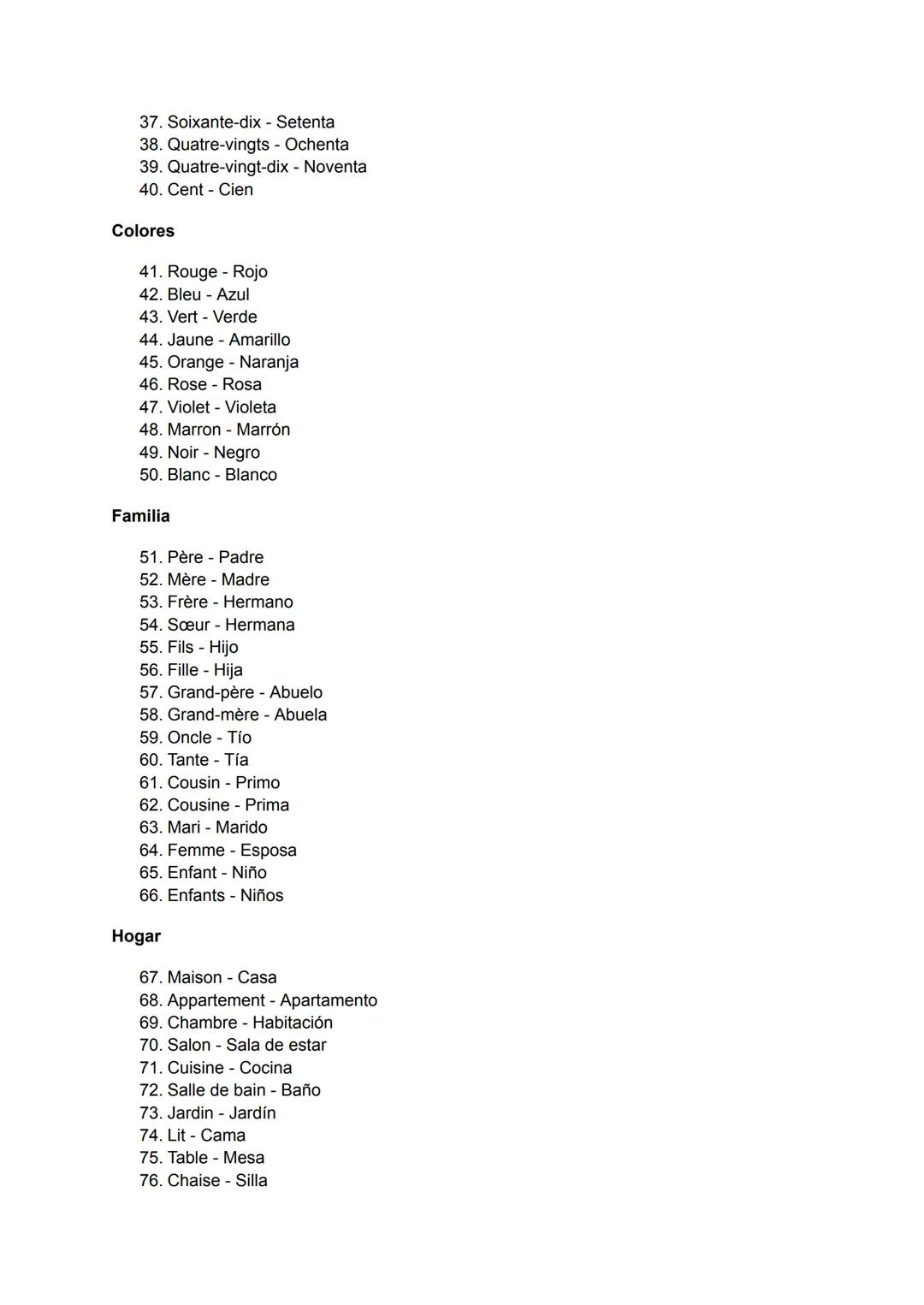 Salud
1. Bonjour - Hola
2. Au revoir - Adiós
3. Salut Hola (informal)
4. Merci - Gracias
5. De rien - De nada
6. S'il vous plaît - Por favor