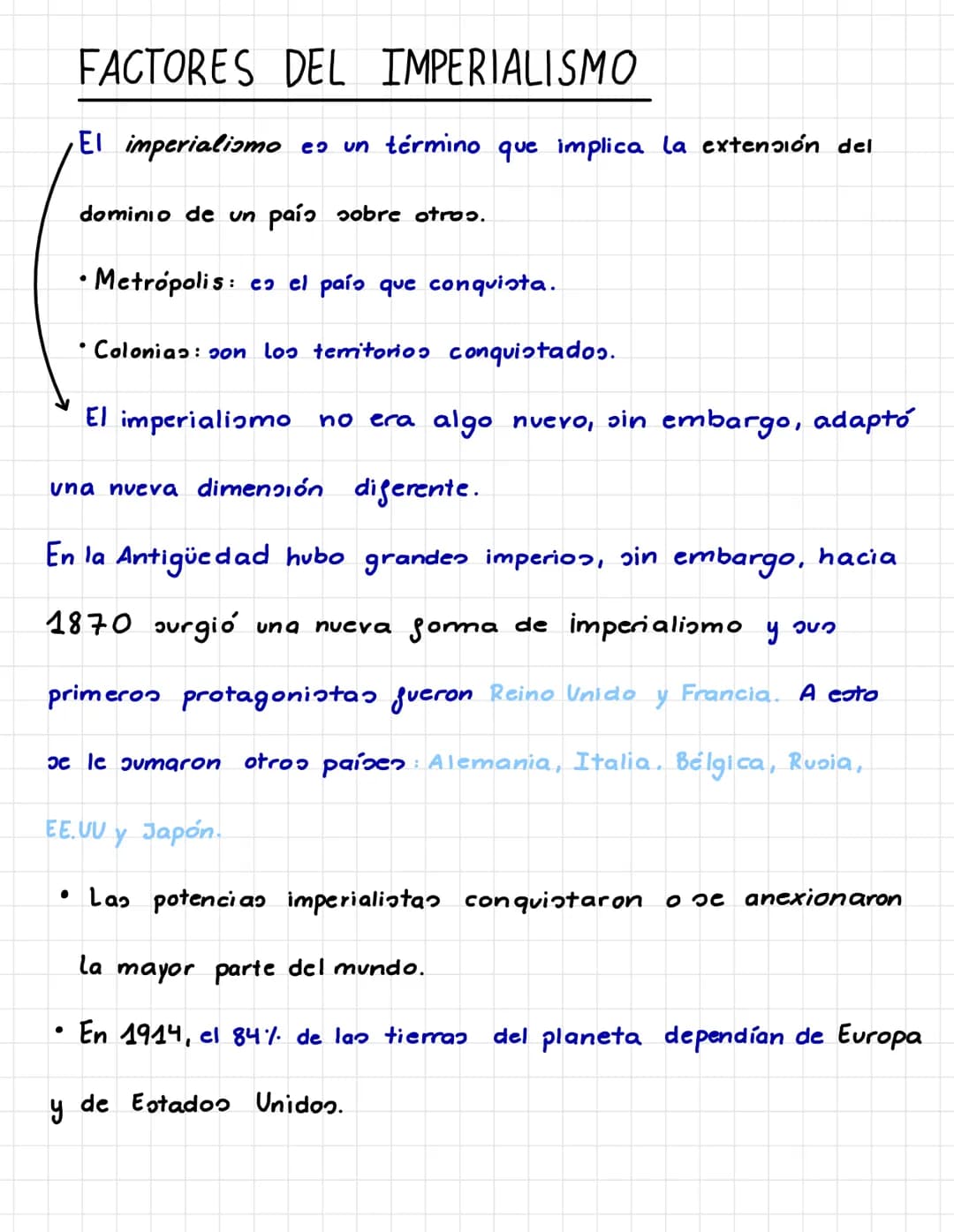 FACTORES DEL IMPERIALISMO
El imperialismo eɔ un término que implica la extensión del
dominio de un país sobre otros.
Metropolis: en el país 