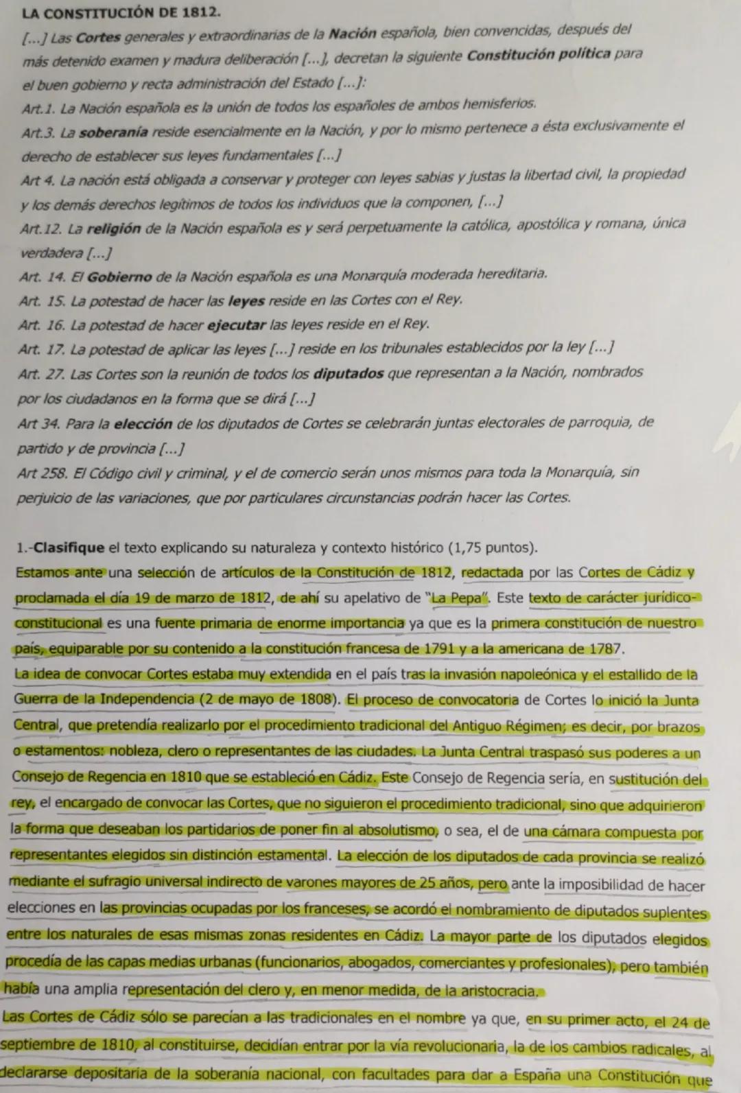 # LA CONSTITUCIÓN DE 1812.

[...] Las Cortes generales y extraordinarias de la Nación española, bien convencidas, después del
más detenido e