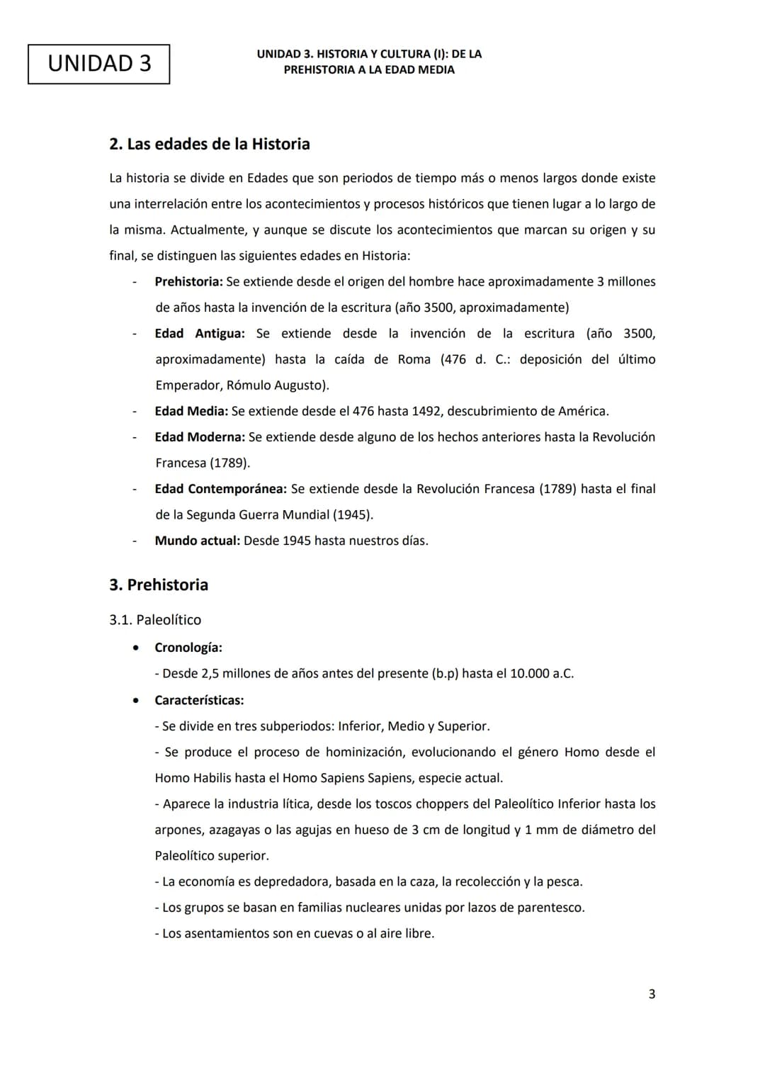 Ciencias Sociales
UNIDAD 3. Historia y cultura (1): de la Prehistoria a la Edad Media UNIDAD 3
ÍNDICE
1. Introducción y objetivos de la unid