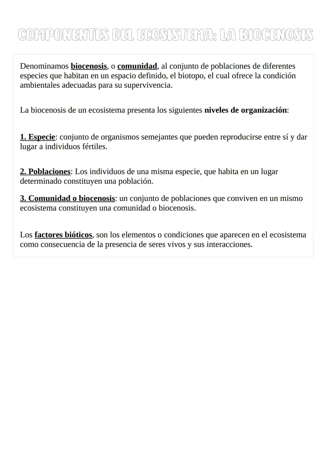 BIOSFERA Y
ECOSISTEMAS
Denominamos biosfera al subsistemas terrestres formado por el conjunto de seres
vivos que habitan en la tierra y toda