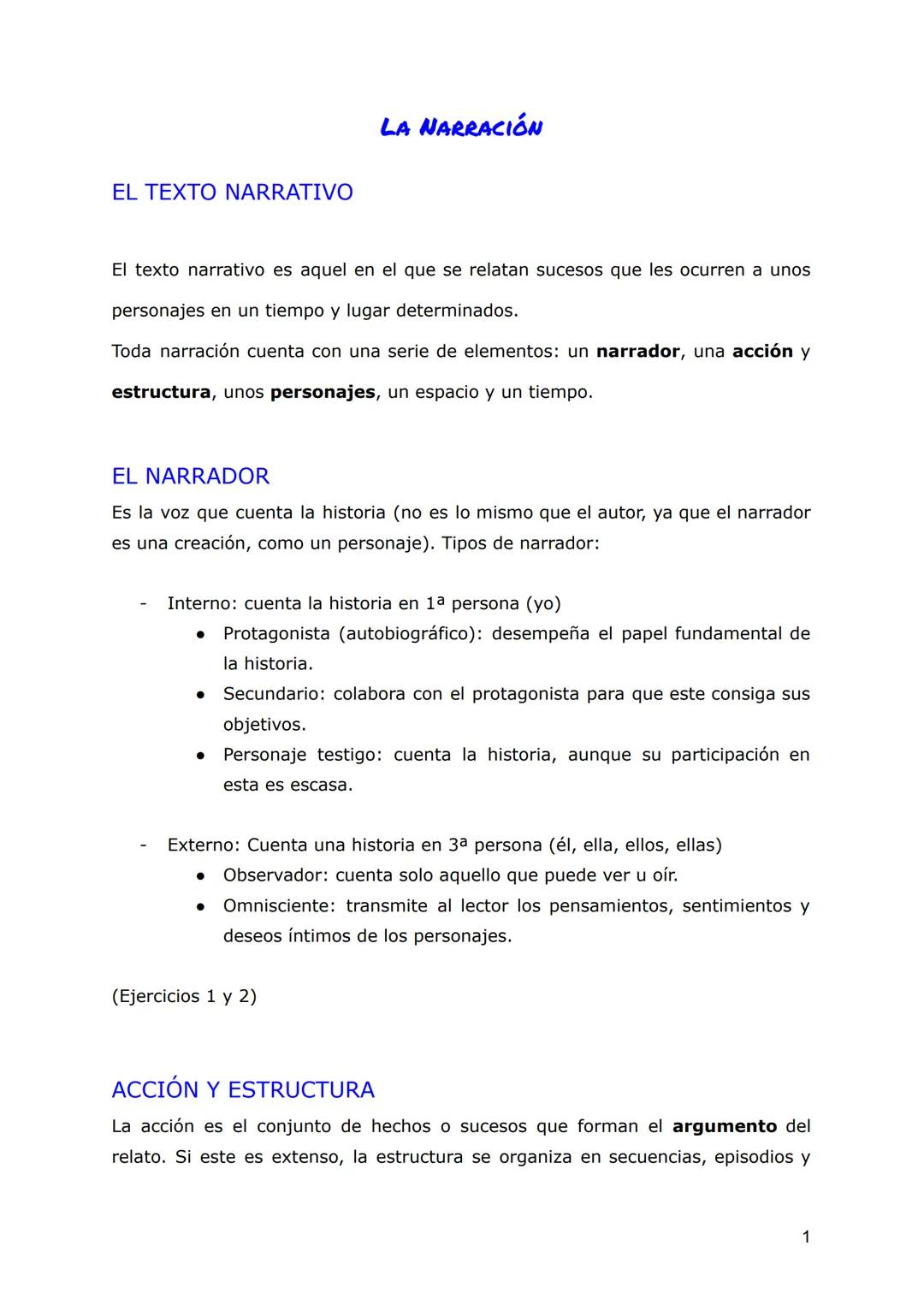EL TEXTO NARRATIVO
LA NARRACIÓN
El texto narrativo es aquel en el que se relatan sucesos que les ocurren a unos
personajes en un tiempo y lu