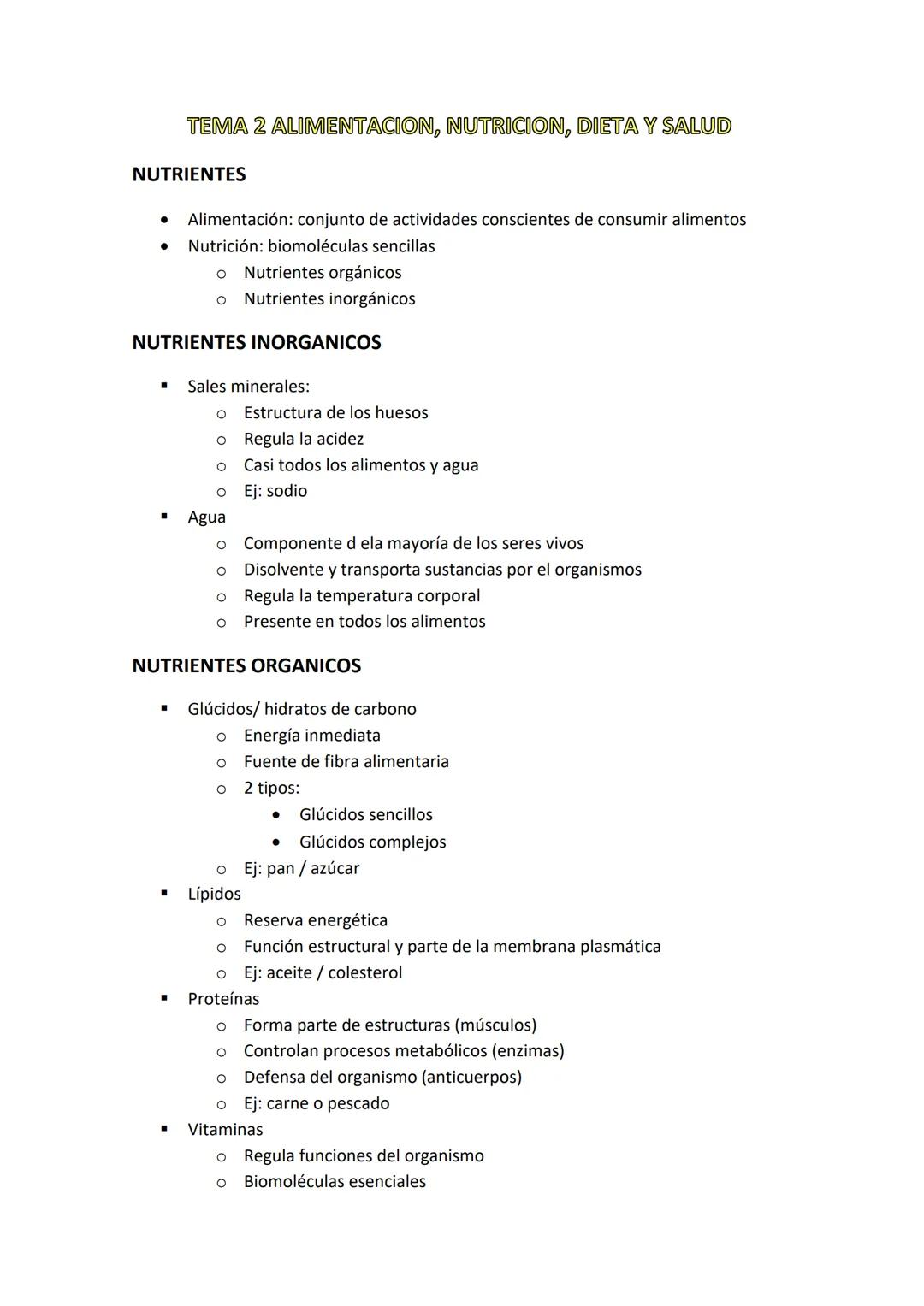 TEMA 2 ALIMENTACION, NUTRICION, DIETA Y SALUD

NUTRIENTES

- Alimentación: conjunto de actividades conscientes de consumir alimentos
- Nutri