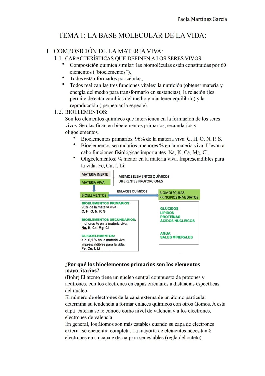 TEMA 1: LA BASE MOLECULAR DE LA VIDA:
1. COMPOSICIÓN DE LA MATERIA VIVA:
1.1. CARACTERÍSTICAS QUE DEFINEN A LOS SERES VIVOS:
Composición quí