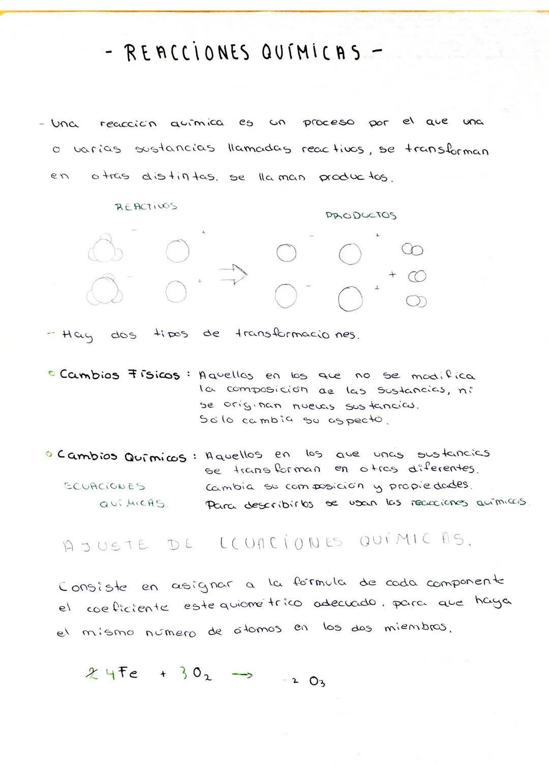 - REACCIONES QUÍMICAS -

- Una reaccicn quimica es cn proceso por el que una
o varias sustancias llamadas reactivos, se transforman
en otras