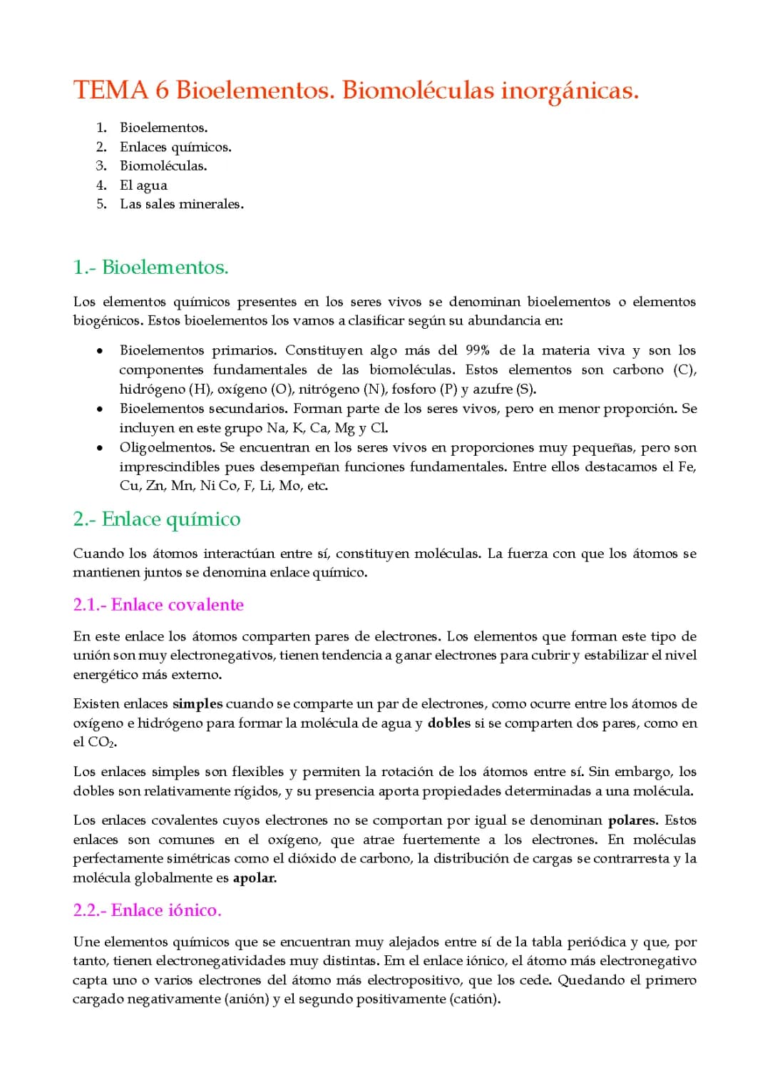 Bioelementos y biomoléculas.