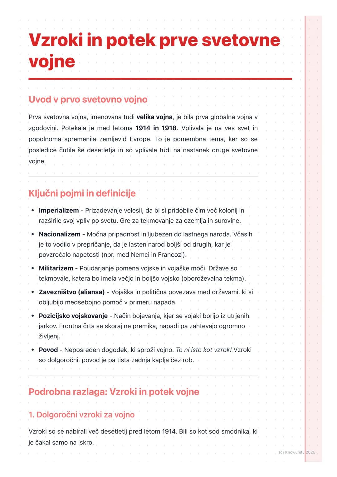 # Vzroki in potek prve svetovne
vojne

Uvod v prvo svetovno vojno

Prva svetovna vojna, imenovana tudi velika vojna, je bila prva globalna v